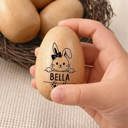 Personalized Bunny Wooden Egg Shaker - Cute Custom Easter Basket Gift for Kids, Sweet Keepsake Surprise