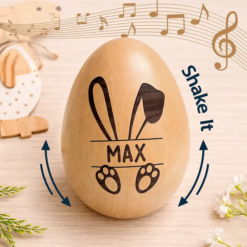 Personalized Bunny Wooden Egg Shaker - Cute Custom Easter Basket Gift for Kids, Sweet Keepsake Surprise
