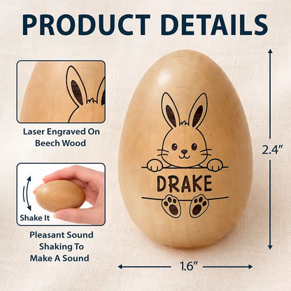 Personalized Bunny Wooden Egg Shaker - Cute Custom Easter Basket Gift for Kids, Sweet Keepsake Surprise