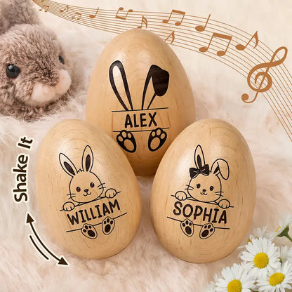 Personalized Bunny Wooden Egg Shaker - Cute Custom Easter Basket Gift for Kids, Sweet Keepsake Surprise
