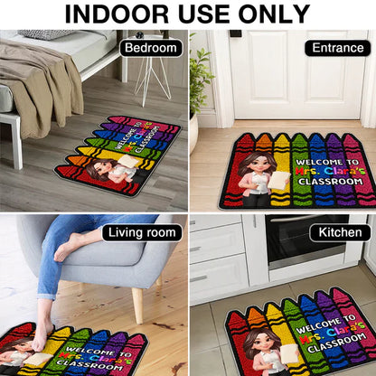 Colorful Crayon Shaped Doormat, Personalized Classroom Welcome, Unique Gift for Teacher