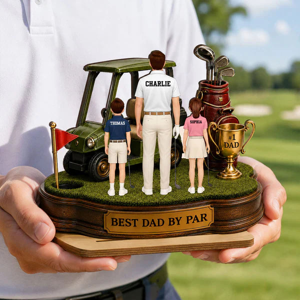 Personalized 2-Layer Wooden Plaque for Golf Dad & Kids, Unique Gift for Desk Display