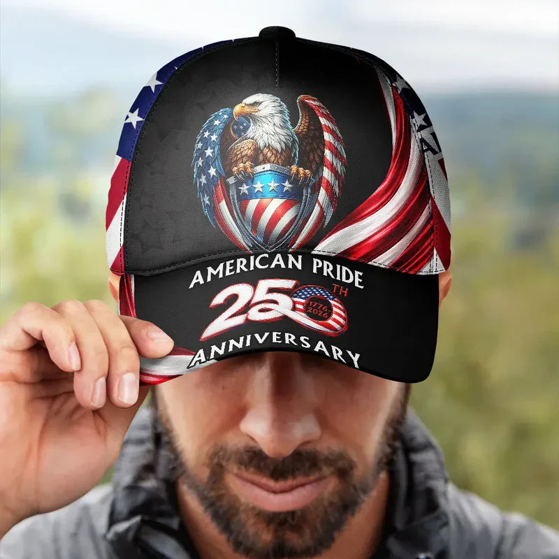 American Pride 250th Anniversary Personalized Classic Cap, Flying Eagle & Flag Stripes Unique Gift for Dad