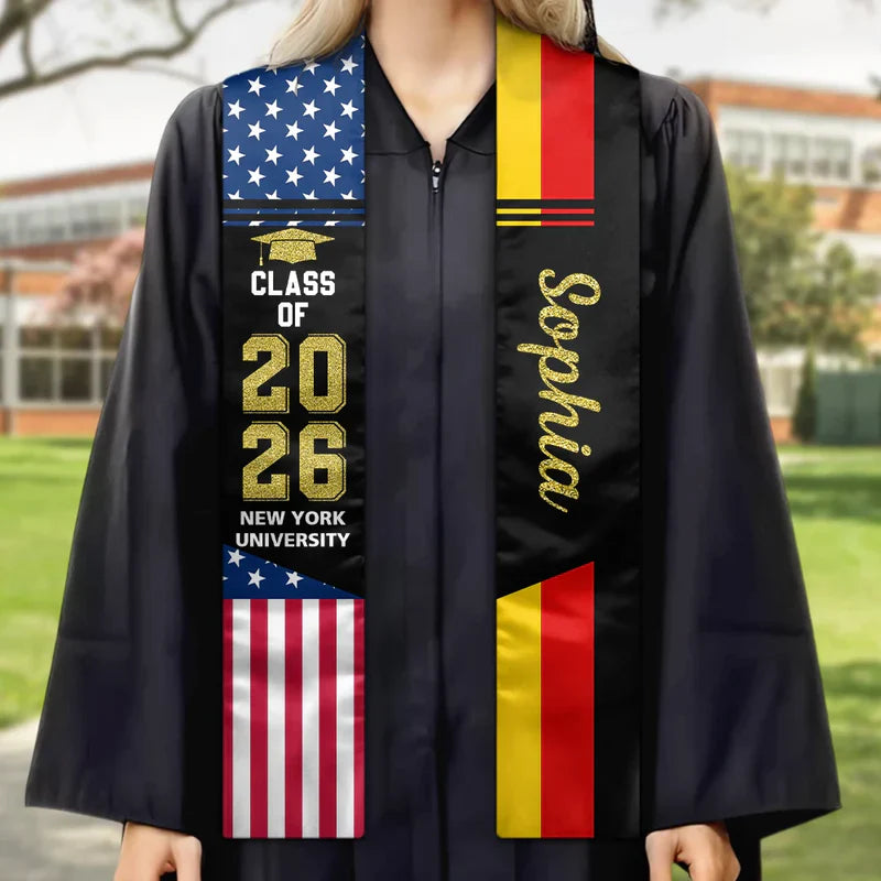 Personalized Polyester Satin Stole with Two Country Flags for Graduati ...