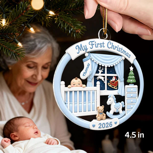 Personalized Acrylic Ornament, Baby's First Christmas Nursery Scene, Unique Gift for New Parents