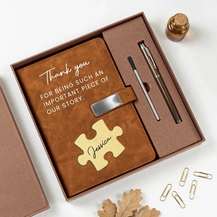 Personalized Metal Buckle Notebook Set with Thank You Quote, Styled for a Sunlit Office, Unique Creative Gift for Coworkers