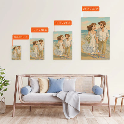 Custom Photo-to-Cartoon Poster – “You & Me, We Got This” Beach Illustration, Upload Photo & Names