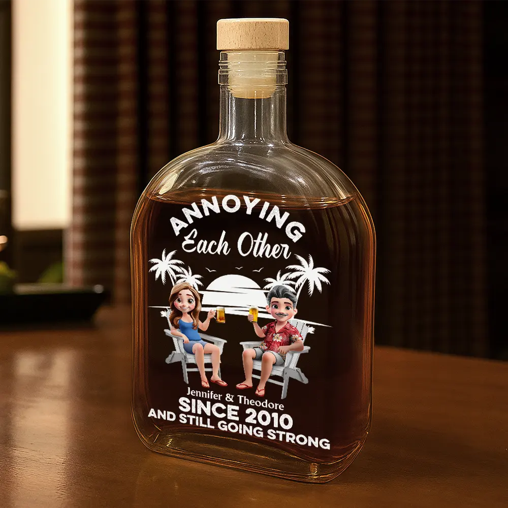 Gift For Couples, Gift For Husband, Gift For Wife, Gift For Boyfriend, Gift For Girlfriend, Funny - Annoying Each Other Since - Personalized Whiskey Bottle