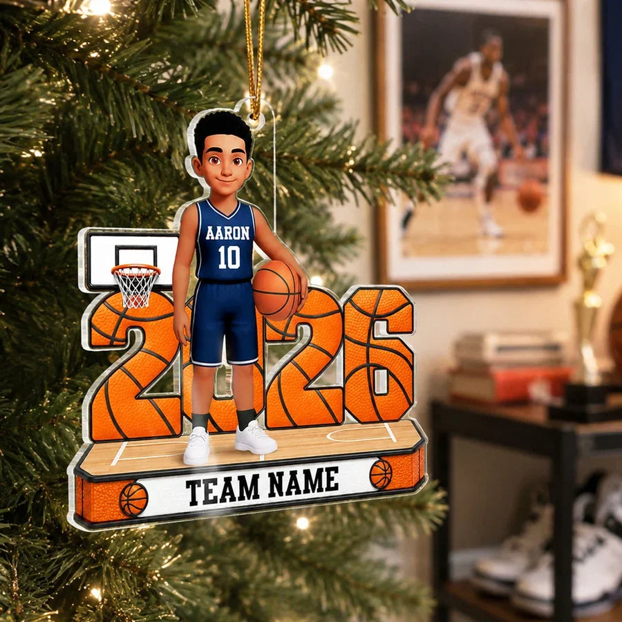 Personalized Acrylic Ornament, Proud Basketball Player on Court, Creative Gift Celebrating a Son's Love of the Game