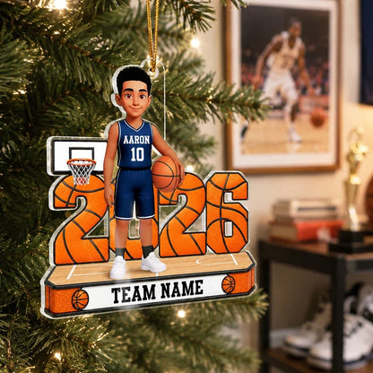 Personalized Acrylic Ornament, Proud Basketball Player on Court, Creative Gift Celebrating a Son's Love of the Game