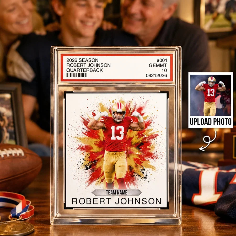 Rectangle Acrylic Block Plaque, Personalized Red & Gold Football Keepsake, Creative Gift for Players