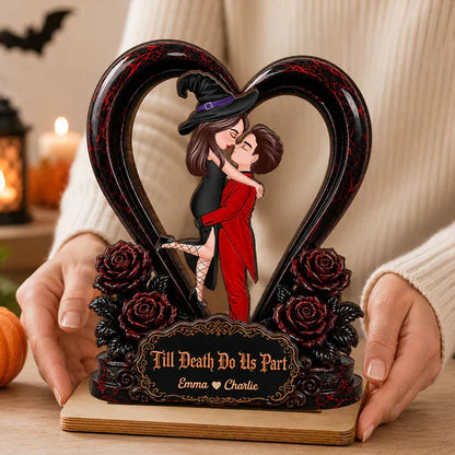 Personalized 2-Layer Wooden Plaque, Halloween Couple Kiss, Unique Gift for Boyfriend or Girlfriend