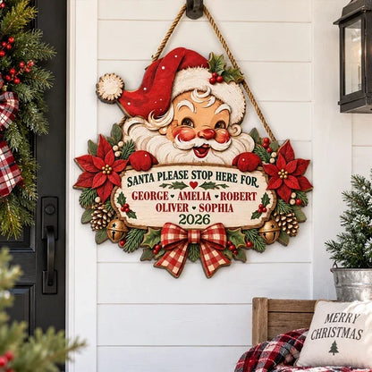 Personalized Wooden Sign with Vintage Santa Holding a Family Message, Unique Christmas Gift for Grandparents
