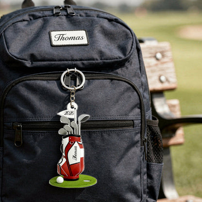Personalized Acrylic Keychain with Golf Bag & Clubs, Bright Golf Lover Keepsake, Unique Creative Gift