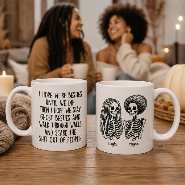 Funny Friendship Mug With Custom Ghost Friends Quote, Unique Creative Gift For Coworker
