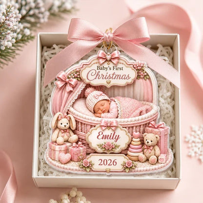 Baby's First Christmas Acrylic Ornament, Personalized Soft Blue Keepsake, Creative Gift for New Parents