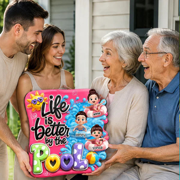 Personalized Pool Kids Wooden Sign, Cute Summer Yard Decor, Unique Gift for Grandparents