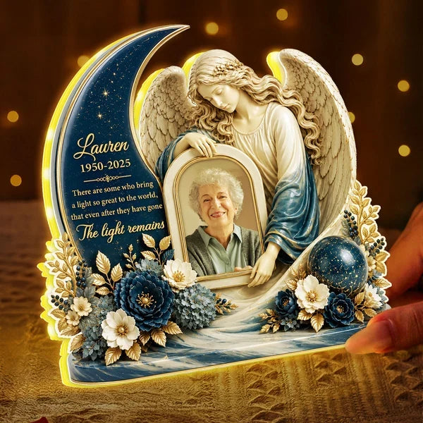 Personalized Memorial Acrylic Light Box, Angel and Moon Design, Unique Sympathy Gift for Family