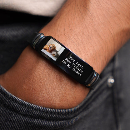 Pet Photo Memorial Silicone Bracelet, Black Wristband with 'Forever In My Heart' Message, Unique Gift for Dog Lovers