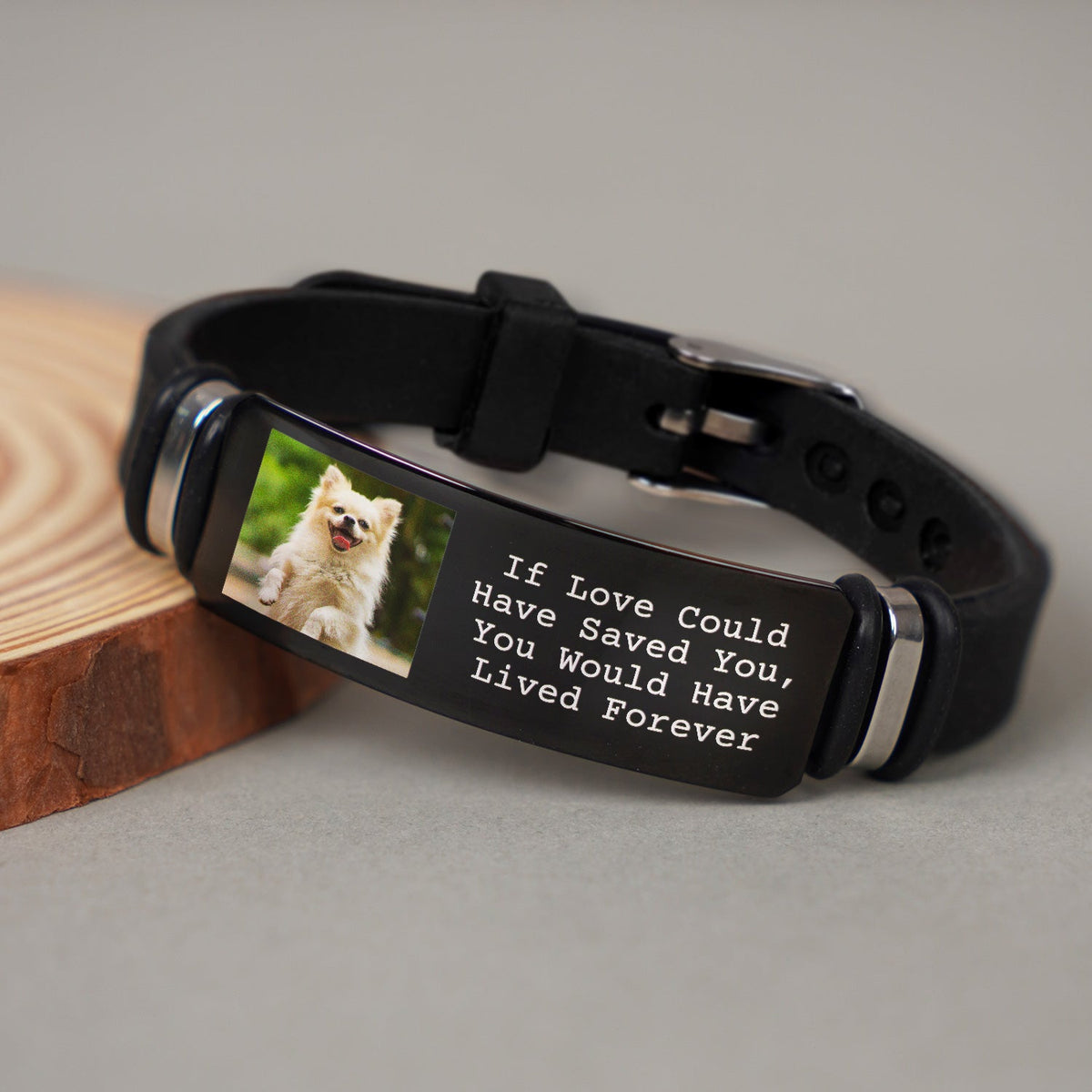 Pet Photo Memorial Silicone Bracelet, Black Wristband with 'Forever In My Heart' Message, Unique Gift for Dog Lovers