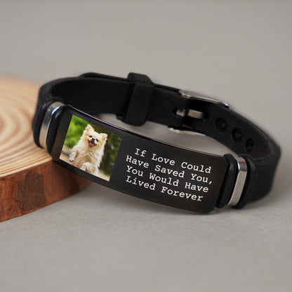 Pet Photo Memorial Silicone Bracelet, Black Wristband with 'Forever In My Heart' Message, Unique Gift for Dog Lovers