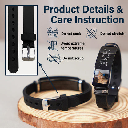 Pet Photo Memorial Silicone Bracelet, Black Wristband with 'Forever In My Heart' Message, Unique Gift for Dog Lovers