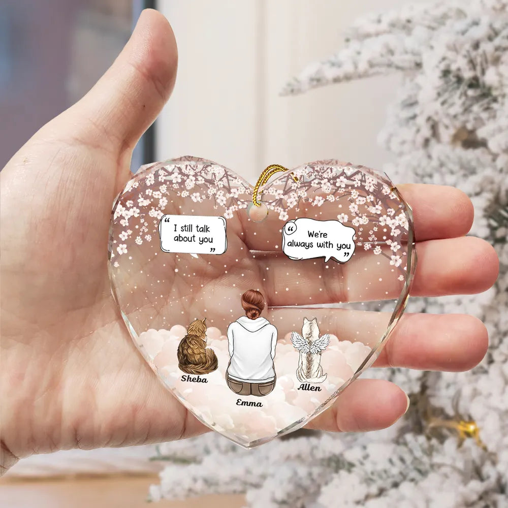 Christmas,Memorial,Pet Lovers,Dog Lovers,Cat Lovers,Sad - Memorial I Miss You I Know - Personalized Heart Shaped Glass Ornament
