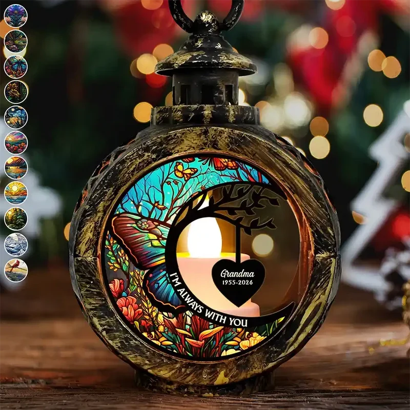 Personalized Lantern Ornament with Glowing Memorial Hearts and Cardinal Garden, Creative Remembrance Gift for Family