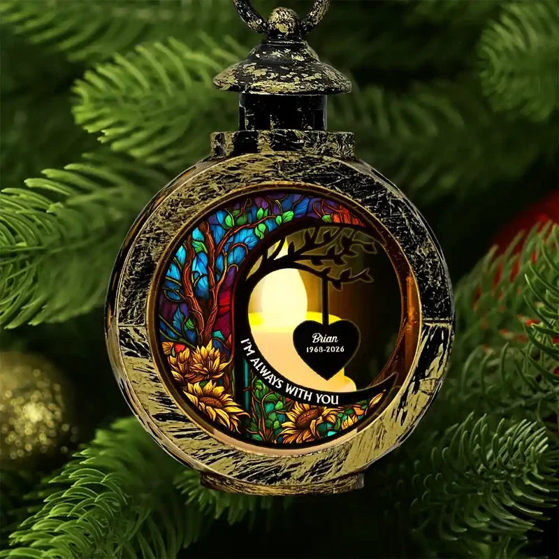Personalized Lantern Ornament with Glowing Memorial Hearts and Cardinal Garden, Creative Remembrance Gift for Family