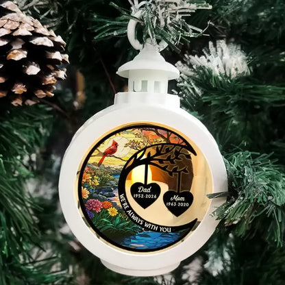 Personalized Lantern Ornament with Glowing Memorial Hearts and Cardinal Garden, Creative Remembrance Gift for Family