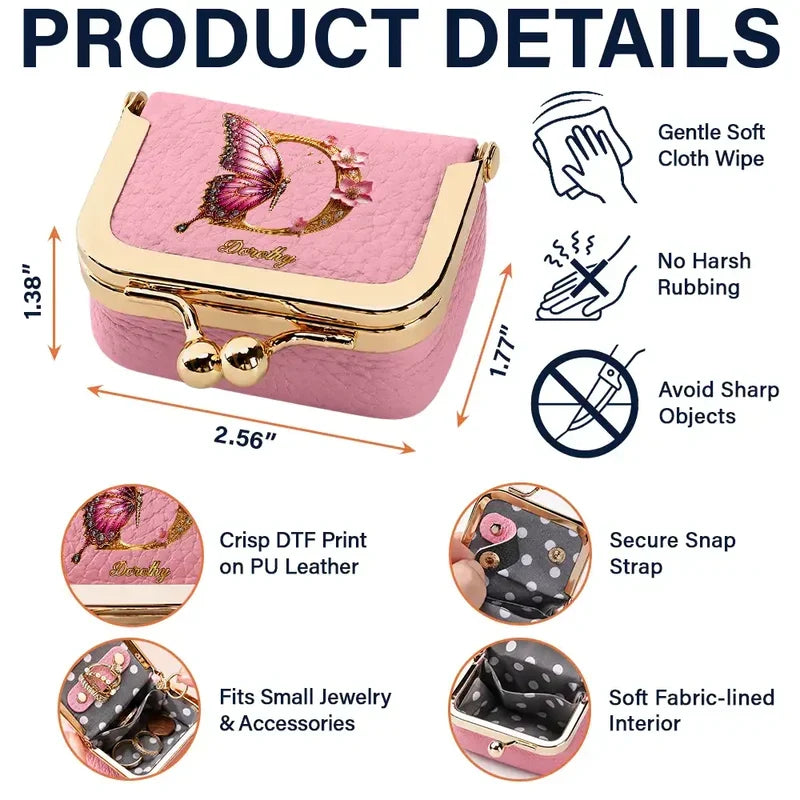 Personalized Kiss Lock Jewelry Case, Burgundy Floral Monogram & Butterfly Keepsake, Unique Gift for Her
