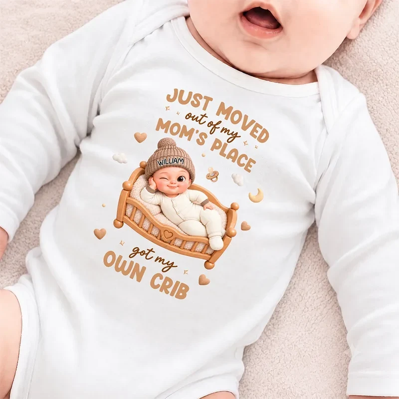 Personalized Short Sleeve Baby Onesie, Winking Baby in a Warm Crib Scene, Creative Baby Shower Gift for New Parents