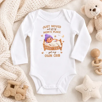 Personalized Short Sleeve Baby Onesie, Winking Baby in a Warm Crib Scene, Creative Baby Shower Gift for New Parents
