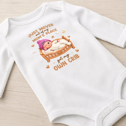 Personalized Short Sleeve Baby Onesie, Winking Baby in a Warm Crib Scene, Creative Baby Shower Gift for New Parents
