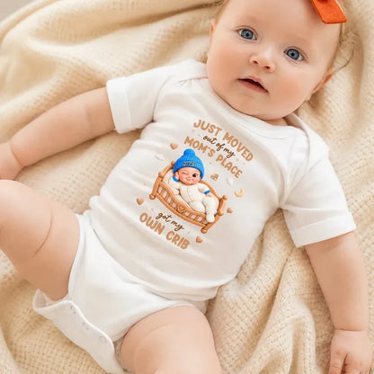 Personalized Short Sleeve Baby Onesie, Winking Baby in a Warm Crib Scene, Creative Baby Shower Gift for New Parents