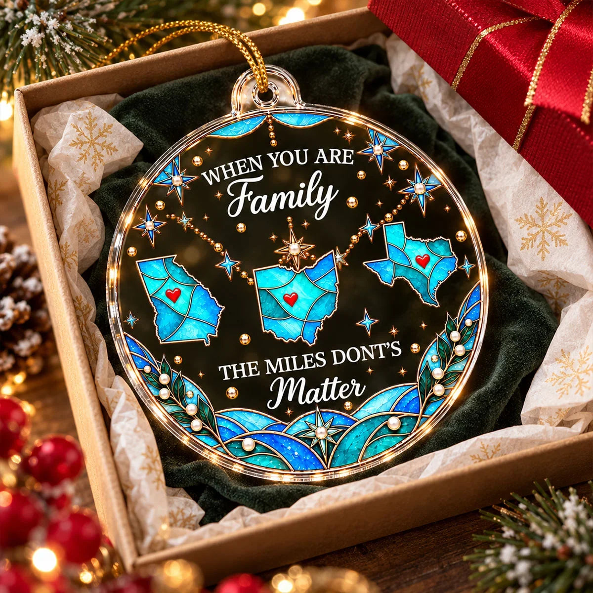 Personalized Acrylic Ornament with Connected State Maps, Unique Christmas Gift for Long-Distance Family