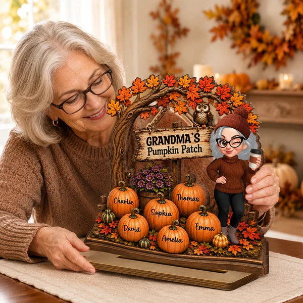 Personalized 2-Layer Wooden Plaque, Grandma's Pumpkin Patch Autumn Decor, Unique Gift For Grandma