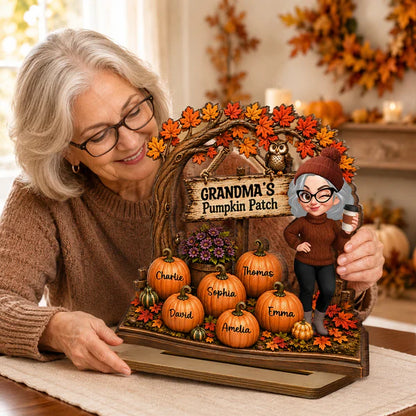 Personalized 2-Layer Wooden Plaque, Grandma's Pumpkin Patch Autumn Decor, Unique Gift For Grandma