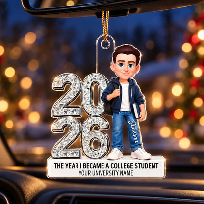 Personalized Acrylic Ornament, College Student Holding Books, Unique Christmas Gift for Freshman