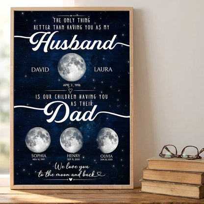Personalized Moon Phase Poster, Unique Gift for Dad & Husband, Starry Family Wall Art