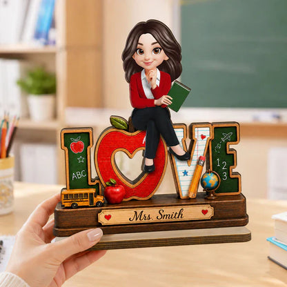 Personalized 2-Layer Wooden Plaque for Teacher, Cute Classroom Love Design, Unique Gift