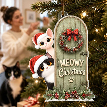 Meowy Christmas Personalized Acrylic Ornament, Playful Peeking Cats, Creative Gift for Cat Owners