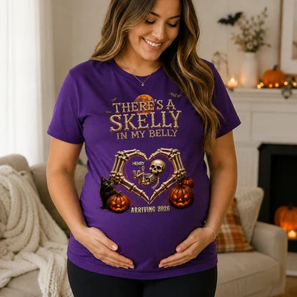 Personalized Sweatshirt, Skelly in My Belly Skeleton Heart Design, Unique Halloween Gift for Mom-to-Be