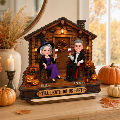 Personalized 2-Layer Wooden Plaque, Haunted Cabin Couple Halloween Decor, Unique Gift for Couples
