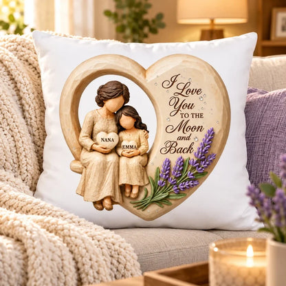 Personalized Ceramic Heart Ornament, Seated Grandma and Granddaughter Christmas Scene, Unique Family Gift