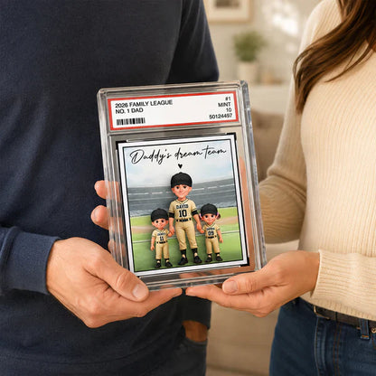 Personalized Rectangle Acrylic Block Plaque, Dad & Kids Standing on Baseball Field, Unique Gift for Dad