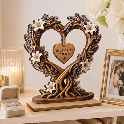 Personalized Wooden Plaque, Floral Heart Tree of Life, Unique Anniversary Gift for Couple
