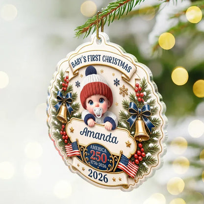 Personalized Acrylic Ornament, Baby's First Christmas, American 250th Anniversary, Unique Gift for New Parents