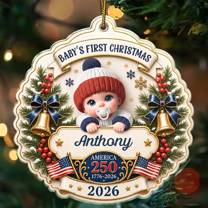 Personalized Acrylic Ornament, Baby's First Christmas, American 250th Anniversary, Unique Gift for New Parents