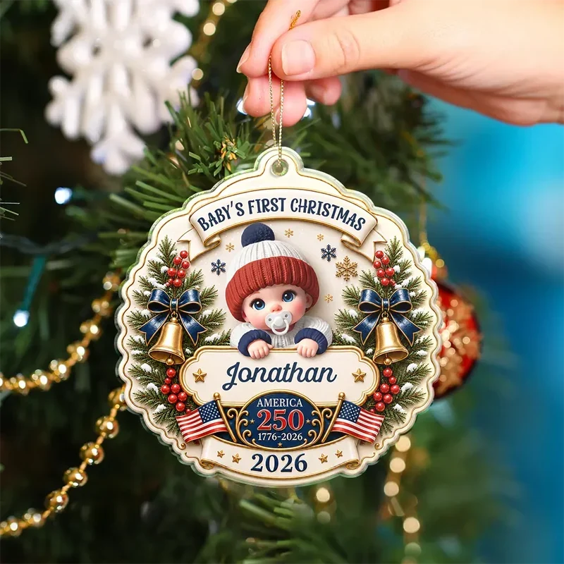 Personalized Acrylic Ornament, Baby's First Christmas, American 250th Anniversary, Unique Gift for New Parents
